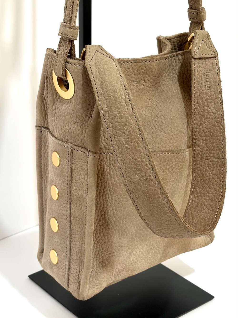 Hammitt Davis Medium Shoulder Bag In Natural Grey Nubuck Brushed Gold Hardware - Picture 9 of 11